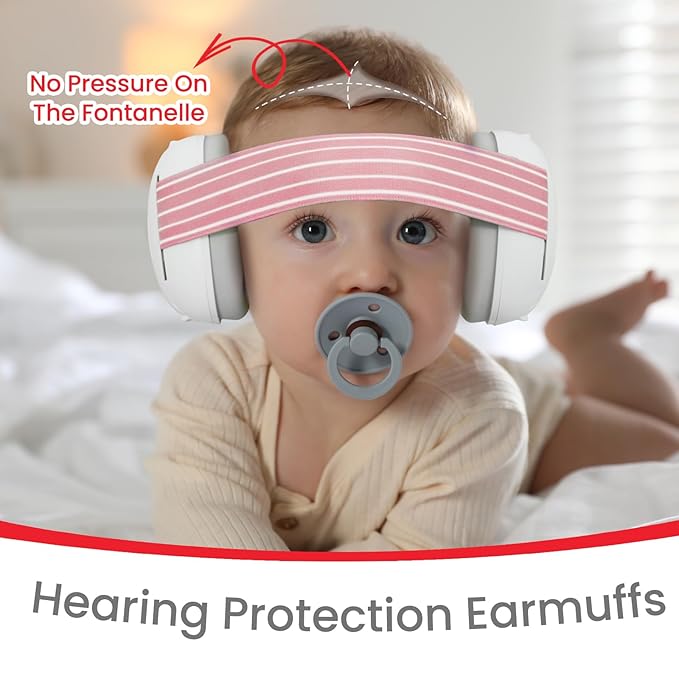 Baby Ear Protection for Babies and Toddlers up to 36 Months - Noise Reduction Earmuffs - Comfortable Baby Headphones Against Hearing Damage & Improves Sleep - Pink