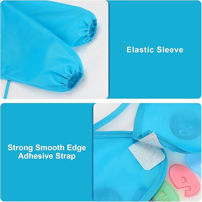 Accmor 4 Pack Long Sleeve Baby Bibs, Waterproof Sleeved Bib, Toddler Baby Girls Boys Smock Bibs for 6-36 Months