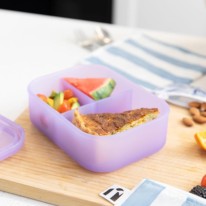 Bumkins Snack Bags and Snack/Lunch Bento Box 3 Compartment Container, Coastal and Purple