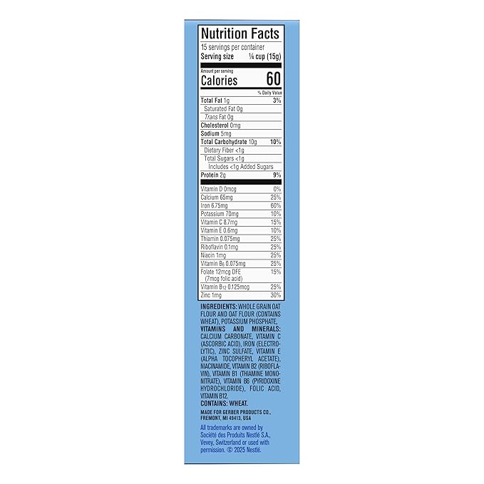 GERBER CEREAL FOR BABY GRAIN AND GROW 1st Foods Non GMO Oatmeal 5x8oz
