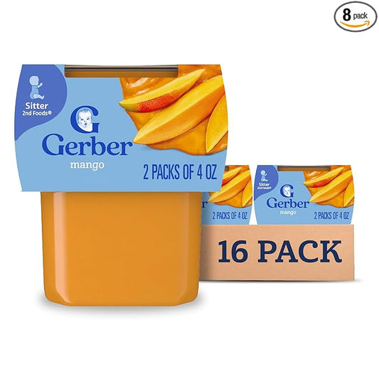 Gerber Stage 2 Baby Food, Mango Puree Tub, No Artificial Colors or Flavors, Baby Puree, 16-Pack