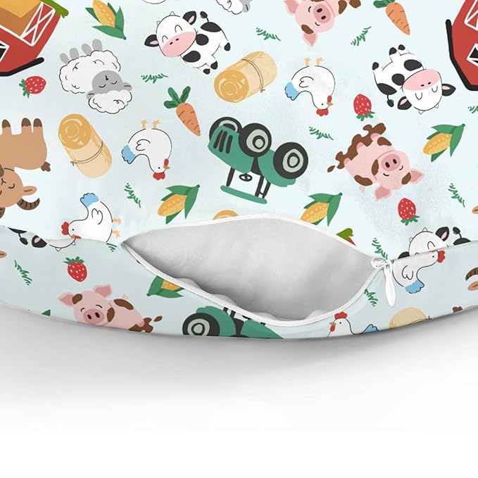 Colorful Farm Animals Baby Nursing Pillow Covers for Boy Girl Pig Cow Goat Chick Barn Tractor Nursery Feeding Pillowcase for Breastfeeding Pillows Farm Life Soft Stretchy Slipcovers for Newborn Infant