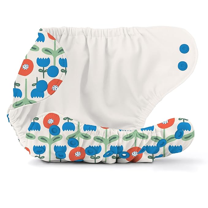 Esembly Cloth Diaper Cover - Reusable Swim Diaper, Waterproof, Breathable - Adjustable Outer Layer Over Absorbent Inner for Blowout Protection - Poppies, Size 2 (18-35lbs)