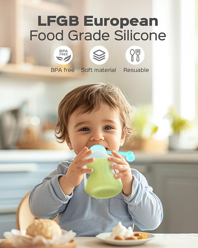 Jelly Ruru Silicone Reusable Baby Food Pouches with Straws, 8 Pack Leakproof Refillable Squeeze Pouches, Dishwasher, Freezer, Microwave Safe, 5OZ Baby Food Storage for Homemade Puree, Yogurt