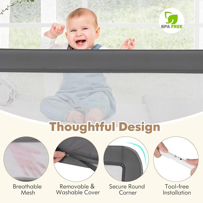 Costzon Bed Rail for Toddlers, 2 PCS Extra Long Swing Down Safety Bed Guards w/Straps for Convertible Crib, Kids Twin, Double, Full Size, Queen & King Bed, Folding Bed Rails for Baby (59-Inch, Gray)