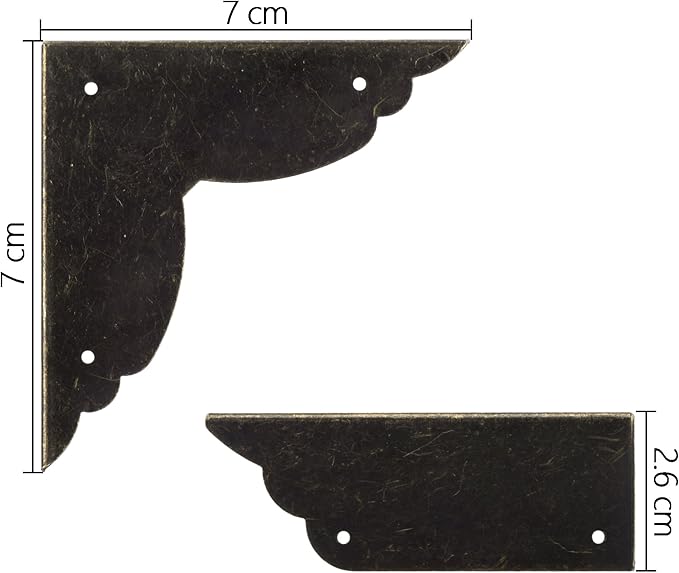 Cosmos Pack of 12 Antique Metal Box Corner Protector Edge Safety Guard Cabinet Furniture Corner Metal Bumpers, Bronze Tone Color