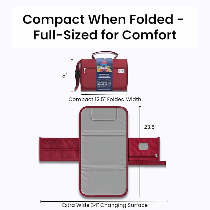 Portable Diaper Changing Pad - Compact Foldable Waterproof Travel Baby Changing Mat, Lightweight On-the-Go Diaper Clutch with Built-in Cushion & Wipe-Clean Surface