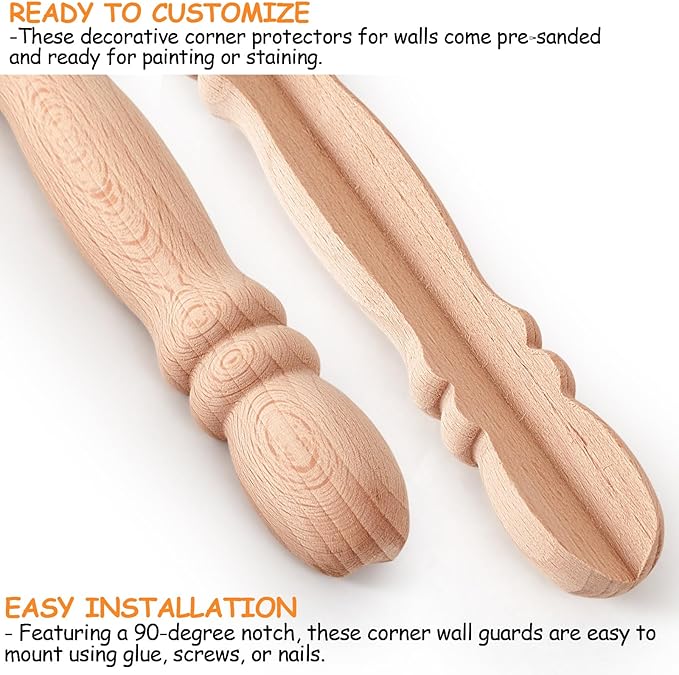 DoubleFill 2 Pack Beechwood Corner Guards for Wall Unfinished DIY Corner Protector 39-1/2'' x 1'' Solid Wood Edges Protect Trim for Paintable Stainable, Customize to Match Wall, Easy Installation