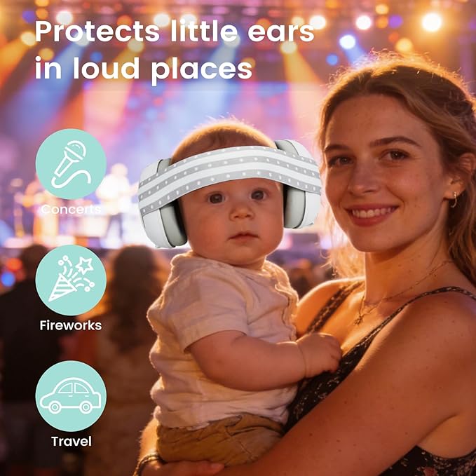 Baby Ear Muffs Noise Cancelling Headphones,Hearing Protection for Infant Newborn 0-36 Months,Adjustable Sound Proof Earmuffs for Travel Airplane Sleep,Baby Travel Essentials Must Haves