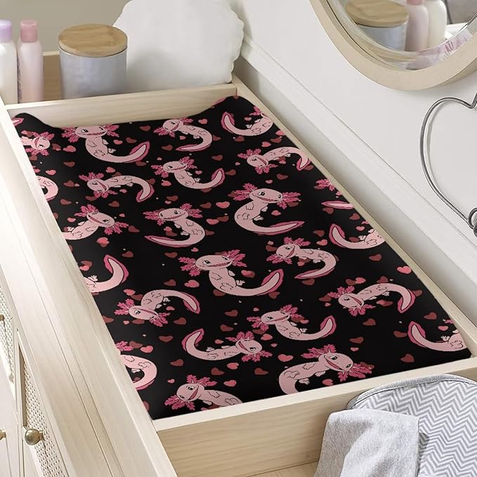 Axolotl Changing Pad Cover Washable Stretchy Diaper Changing Mat Cover Lightweight Waterproof Universal Tray Table Mat Cozy
