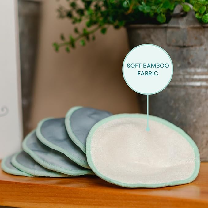 Motif Medical Reusable Nipple Pads for Breastfeeding - Washable Nursing Pads w/Laundry Bag - PUL Waterproof Back & Leak-Proof Bamboo Nursing Pads - Lactation Pads for Women (7 Pairs)