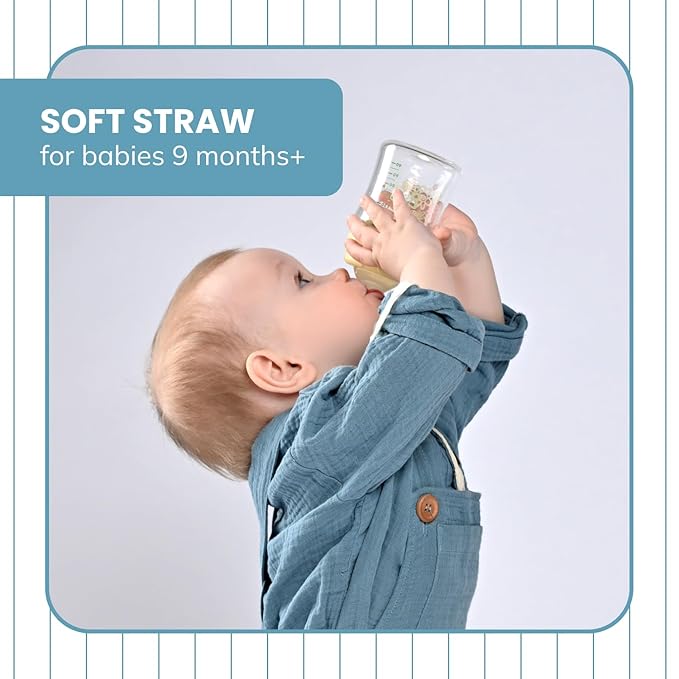 Straw Transition Cup Kit for Comotomo Baby Bottles | Conversion Kit Fits 5 Ounce and 8 Ounce Bottles | Soft, Silicone Straw Top Bottle Nipple & Weighted Straws to Help Baby Transition | 2 Pack (Green)
