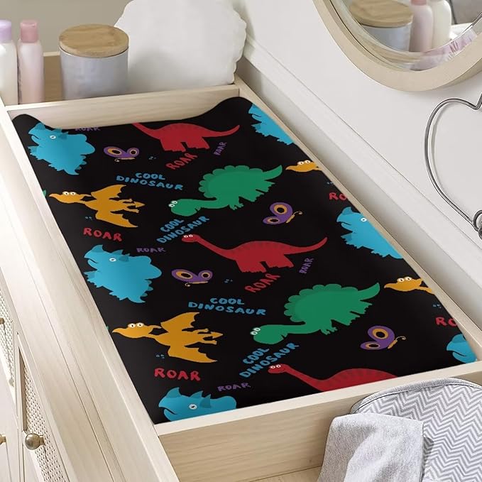 Dinosaur Butterfly Baby Changing Pad Cover Stretchy Breathable Sheet Crib Mat Soft Cute Diaper Changing Cover Cozy Waterproof Nursery Pad Change Cover