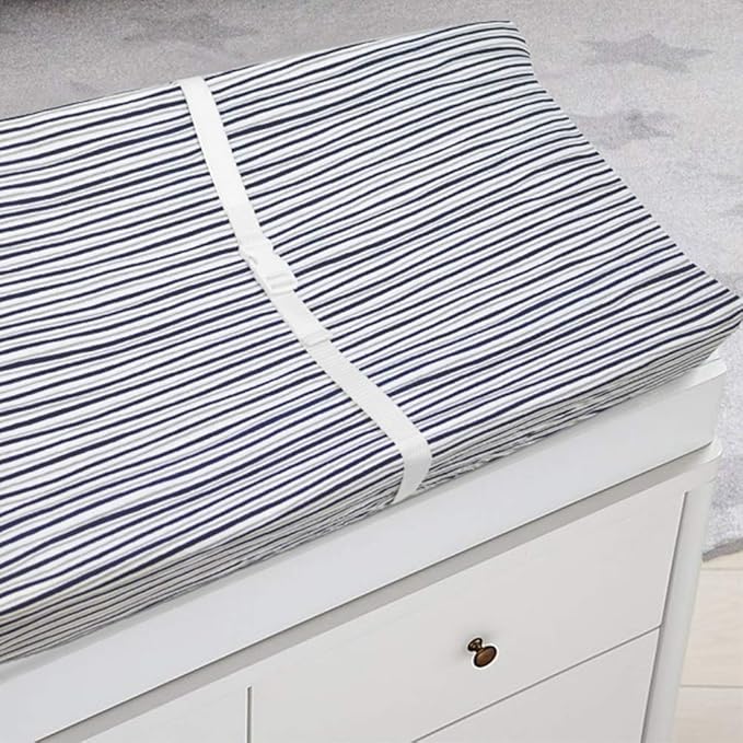 TL Care Printed 100% Cotton Knit Fitted Contoured Changing Table Pad Cover - Compatible with Mika Micky Bassinet, Navy Fun Stripe, for Boys and Girls