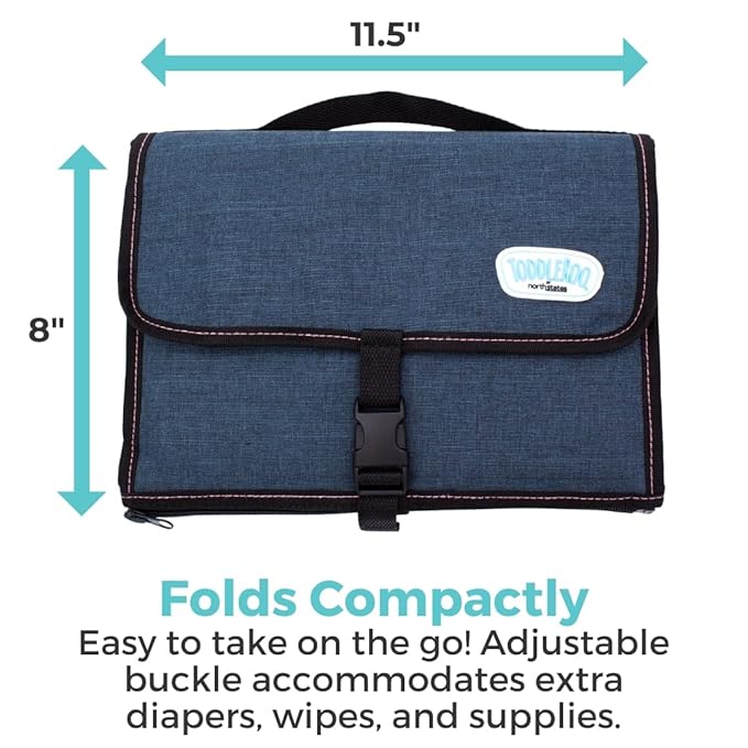 Toddleroo by North States - Travel Changing Pad: Portable Diaper Changing Pad for Baby - Foldable Changing Mat with Pockets - Navy