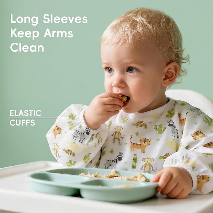 KIIS Disposable Baby Bibs, Waterproof Smock Bibs, Full Coverage for Toddlers & Kids, Mess-Free Feeding for Travel & Daycare