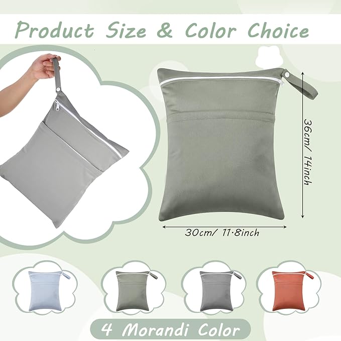 Shappy 4 Pcs Wet Dry Bag for Baby Cloth Diapers Waterproof Wet Bag Washable Travel Reusable with 2 Pocket for Swimsuits for Yoga Gym Travel Beach Pool(Brown, Dark Green, Light Purple, Grey)