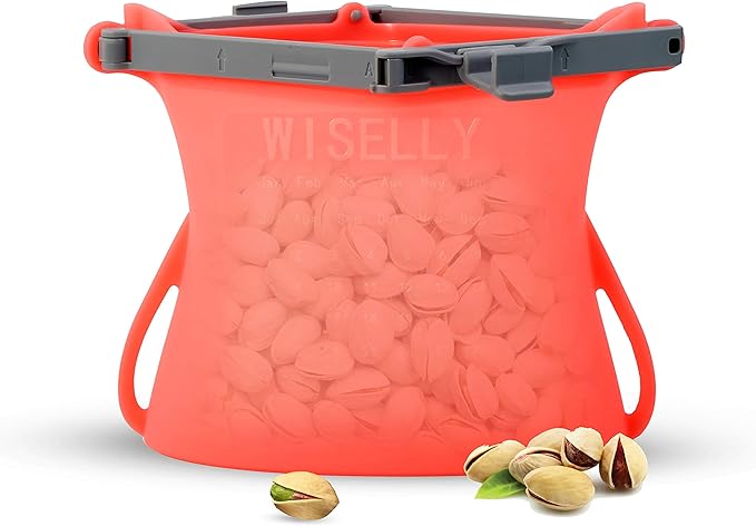 1/2 Gallon Large Reusable Stand-Up No Pop Open Wide Opening Thick Silicone Reduce Single-Use Plastic Dishwasher Safe Freezer Safe Food Bag Silicone Food Storage
