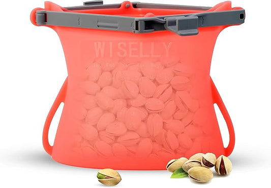1/2 Gallon Large Reusable Stand-Up No Pop Open Wide Opening Thick Silicone Reduce Single-Use Plastic Dishwasher Safe Freezer Safe Food Bag Silicone Food Storage