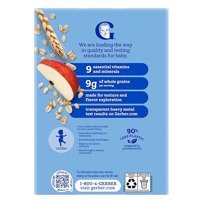 GERBER CEREAL FOR BABY Infant Dry Cereal MultiGrain Apple 5x8oz