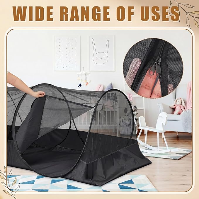 2 Pcs Large Pop up Mosquito Tent Portable Foldable Mosquito Bug Net for Bed Camping Travel Patio Outdoor 78 * 39 * 28 Inch Bug Netting Mesh Tent Canopy for Adults Bedroom, Black