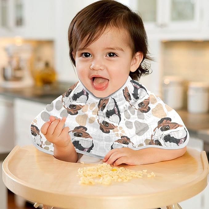 Muslin Burp Cloths for Baby Boys and Girls - 4-Pack Ultra Absorbent English Bulldog Muslin Washcloths, Newborn Towel, Milk Spit Up Rags, Burp Cloth Bib for Unisex, 22 x 11 Inch