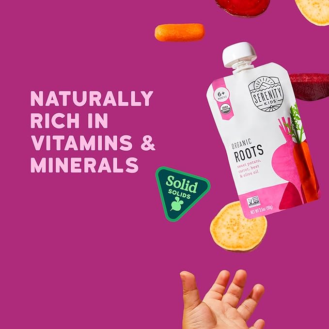 Serenity Kids 6+ Months Veggie Puree Baby Food Pouches - USDA Organic Baby Food - 100% Veggies Pouches for Toddlers - No Added Sugar Healthy Toddler Snacks - 3.5 Oz, Pack of 12