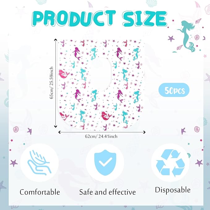 Kosiz 50 Pcs Toilet Seat Covers Disposable Extra Large Toddler Toilet Covers for Kids Adults in Public Restroom, Individually Wrapped Portable Toddler Potty Training Toilet Seat Covers (Mermaid)