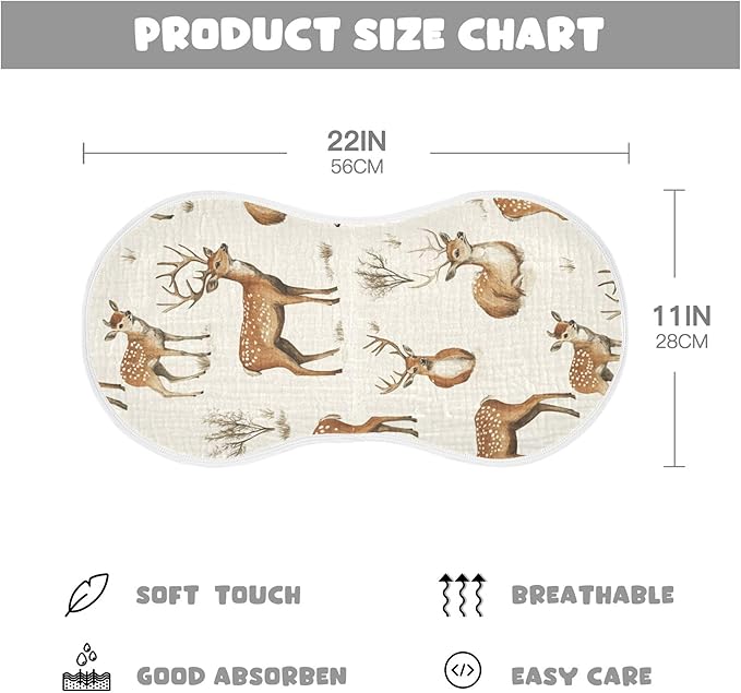 Vintage Forest Deer Burp Cloths Baby Boys Girls Absorbent Soft Cotton Burping Cloths Rags, 4 Pack