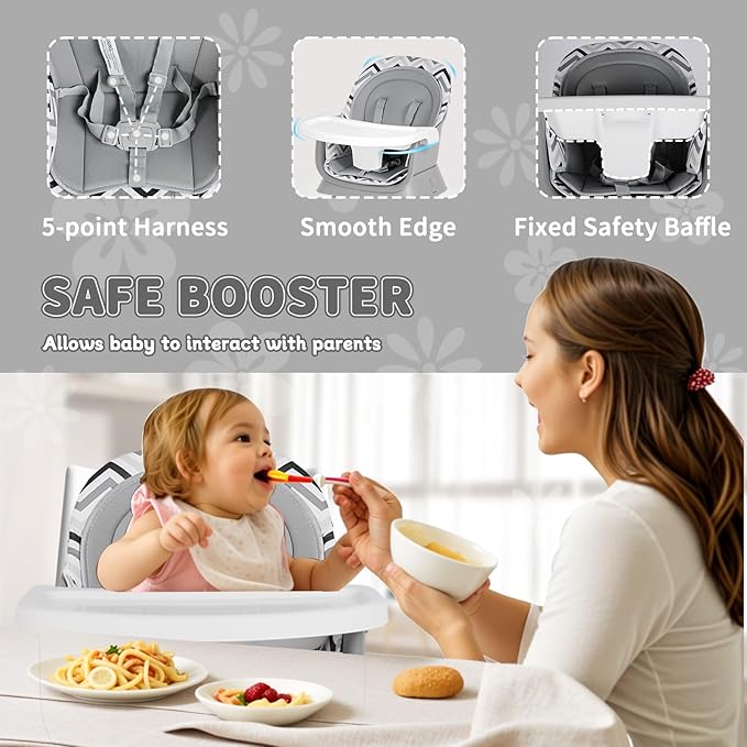 Kinder King 8 in 1 Baby High Chair, Coverts to Dining Booster Seat/Kids Table & Chair Set/Toddler Building Block Table/Kids Stool, Removable Tray & Double Seat Cover, Easy to Wipe, Wavy Grain