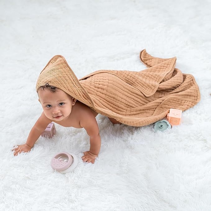 Comfy Cubs Muslin Burp Cloths and Baby Hooded 9 Layer Muslin Cotton Towel for Kids Bundled