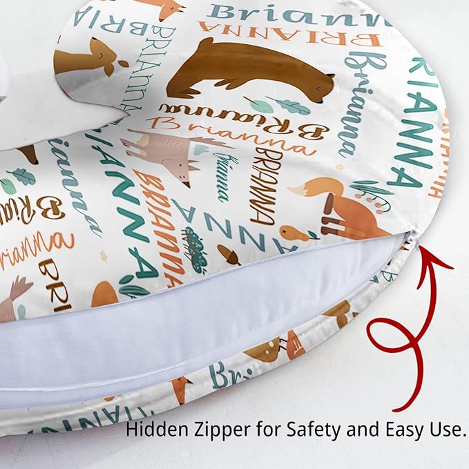 Baby Nursing Pillow Cover - Personalized Name Breastfeeding Pillow Cover with Bears Pattern, Stretchy Removable U-Shaped for New Moms, Soft Breathable Slipcover for Infant Boys Girls
