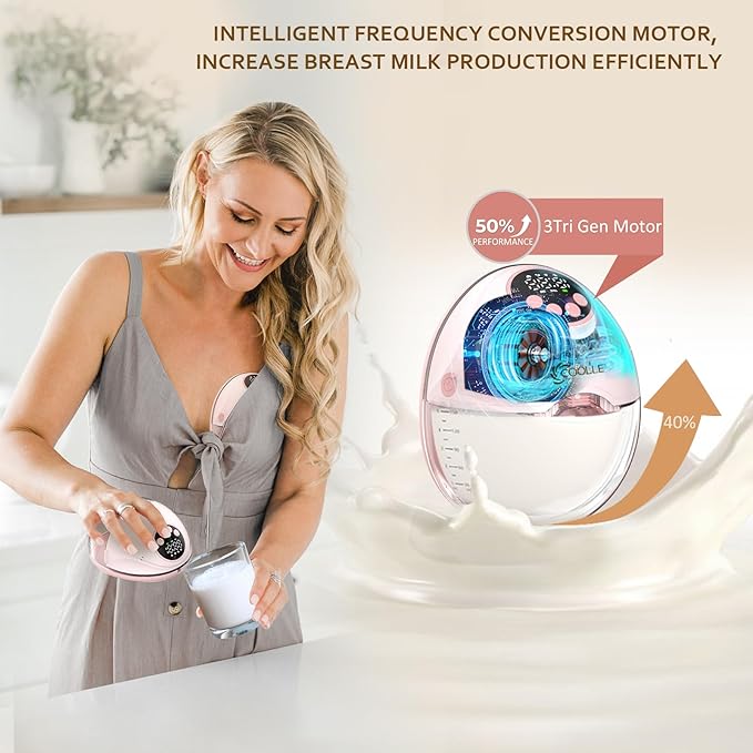 Electric Breast Pump Hands Free Wearable Portable Breastfeeding Pumps Wireless Quiet Anti-Leaking with Voice Broadcast Heating 4 Mode 12 Levels Suction Double 24mm (Pink)