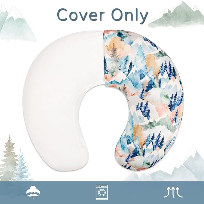 Baby Nursing Pillow Cover, Removeable Breastfeeding Pillow Slipcover, Nursing Pillow Case for Newborn Boys Girls, Soft Fabric Fits Snug On Infant, Washable & Breathable, Fall Mountain
