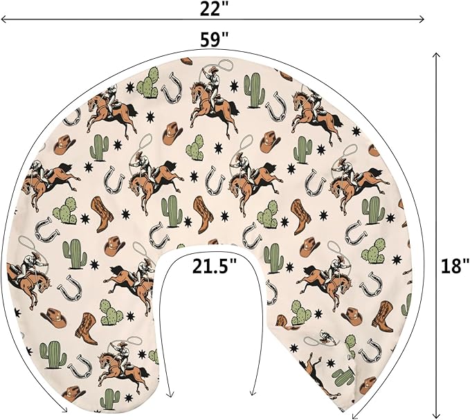 Country Western Nursing Pillow Covers for Boy Girl Cowboy Hat Boots Horse Cactus Nursing Pillow Slipcovers for Breastfeeding Pillows Wild West Desert Soft Stretchy Removable Covers for Newborn Infant