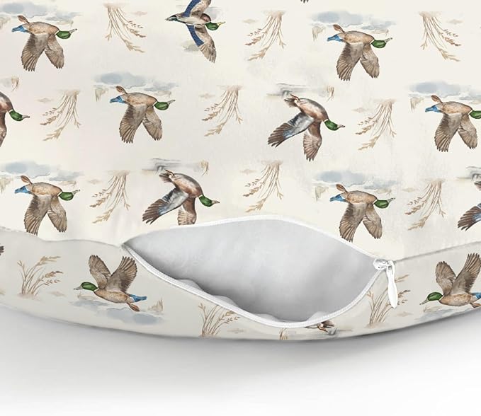 Wild Ducks Mallards Baby Nursing Pillow Covers for Boy Girl Vintage Duck Hunting Nursing Pillow Slipcovers for Breastfeeding Pillows Retro Duck Leaves Pond Soft Stretchy Covers for Newborn Infant