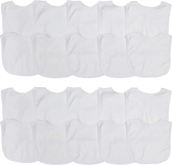 Neat Solutions 2-Ply Knit Terry Solid Color Feeder Bibs in White - 20 Pack