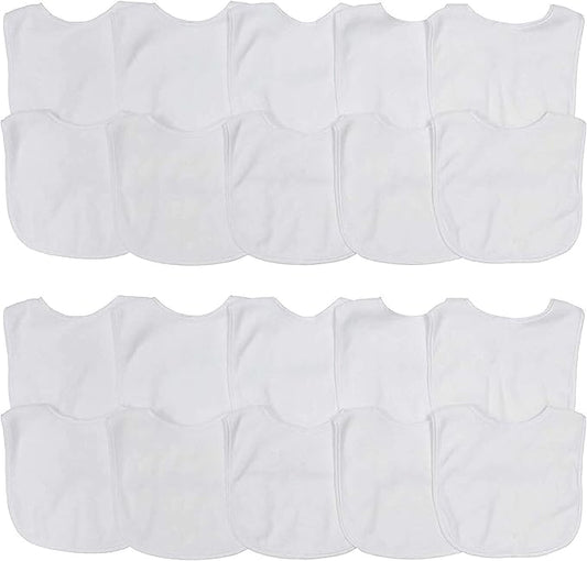 Neat Solutions 2-Ply Knit Terry Solid Color Feeder Bibs in White - 20 Pack