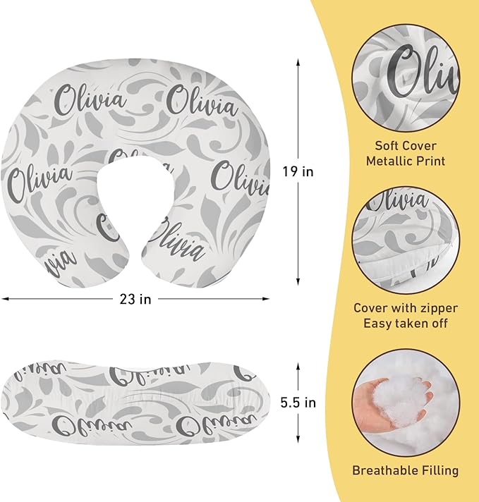 Customizable Flowers Baby Nursing Pillow Cover - Add Your Baby's Name, Ultra-Soft Stretch Fabric, Fits Standard Nursing Pillows, Ideal for Baby Showers Style 19