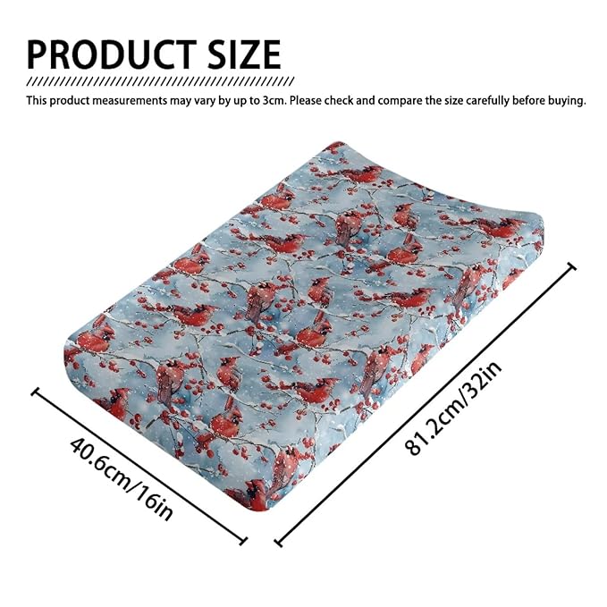 Christmas Changing Pad Cover for Baby Girls Boys, Bird Baby Nursery Diaper Changing Mat Sheets Fit for 32"x16" Changing Table Covers Blue Removable Soft Washable Xmas Decor