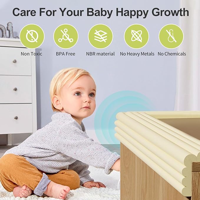 Baby Proofing Wall Corner Protector,Edge Guard Corner Protector,6.56ft Thinken Soft Corner Protectors Pre-Taped Soft Rubber Foam Edge Cushion for Furniture (Brown, 6.56Ft x 5.9" W x 0.47" Th)