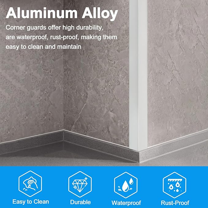 4Pack Aluminum Metal Corner Protector, 45″x 2″ Peel and Stick L Molding Corner Guards with 90° Angle, for Wall Door Frame Cabinet Furniture Baseboard Protection and Decoration (Silver)