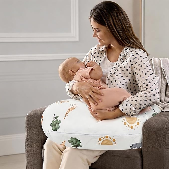 Pea Pod Nursing Pillow Cover for Baby Girl, Stretchy Removable Slipcover for Breastfeeding Pillows, Ultra Soft Comfortable Nursing Pillowcase, Baby Must Have, Forest and Zoo