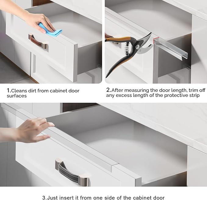Snugly Fit 18" Length Cabinet Door Protector, Flexible Slip-On Plastic Edge Guard, Thin Transparent Edge Protectors to Prevent Wear, Chipping, Discoloration, Cabinet Bumpers—Fits Only 3/4" Thick,6 PCS