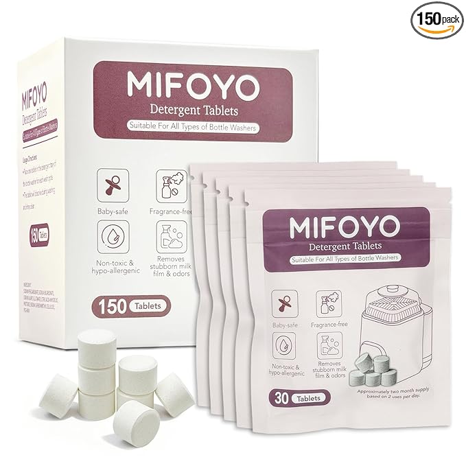 150PCS Baby Bottle Washer Detergent Tablets, Detergent Soap Tablets for All Brands Momcozy Baby Brezza Papablic Bottle Washers, Bottle Cleaning Tablets, Bottle Washer Tablets, 30 Count per Bag