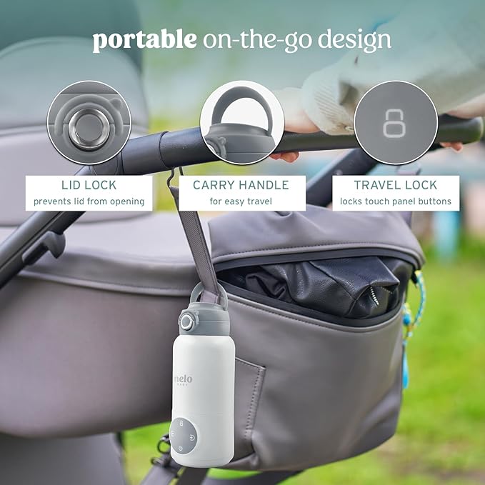 NELO Portable Milk Warmer with Large 16oz Capacity, Super Fast Charging, Fast Heating, Cordless, Formula, Breastmilk, & Water Warmer, Real-Time Temp Display, Perfect For Travel and Busy Moms, BPA Free