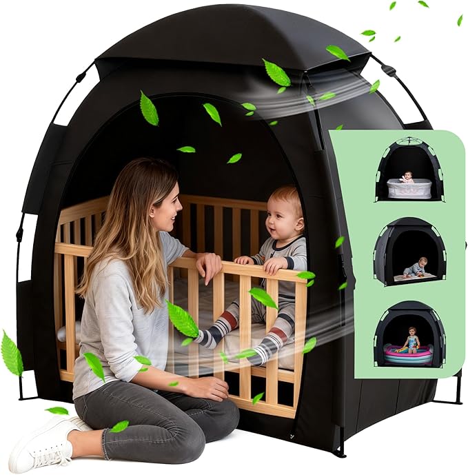Blackout Tent for Pack and Play, Portable Baby Sleep Pod with 1-Click Set Up, Block 95% Light Breathable Baby Travel Crib Canopy Tent for Babies and Toddlers
