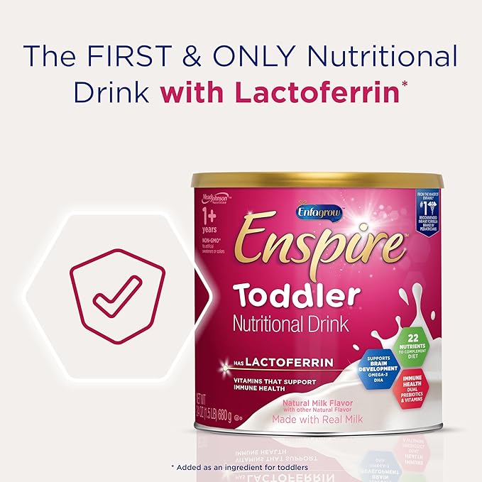 Enfagrow Enspire Toddler, Nutritional Drink, Immune-Supporting Lactoferrin and Brain-Supporting DHA, Natural Milk Flavor, 24 Oz Can (Pack of 4)