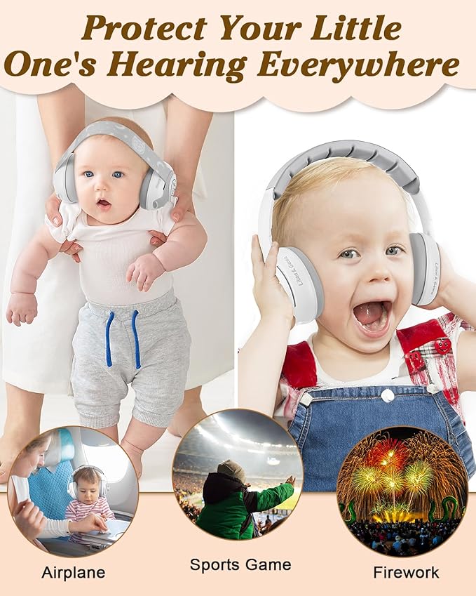 Lilian&Gema 2-in-1 Baby Ear Muffs Noise Protection up to 48 Months - Cute Owl Ear Protection for Infant & Toddler - Baby Airplane/Travel Essentials - Adjustable Noise Reduction Earmuffs, White