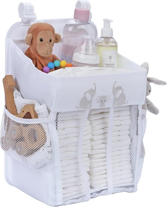 Hanging Diaper Caddy Baby Organizer - Diaper Caddy Organizer Baby Essentials for Newborn Nursery - Holds 50+ Diapers - 17x9x9 Inches, White
